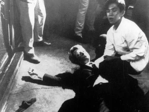 Boris Yaro’s photograph of Robert F. Kennedy lying wounded on the floor immediately after the shooting.