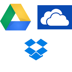 Skydrive dropbox and Google Drive logos