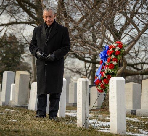 NASA Administrator Charles Bolden participates in a wreath laying ceremony as part of NASA’s Day of Remembrance