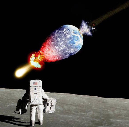 An asteroid destroying the Earth