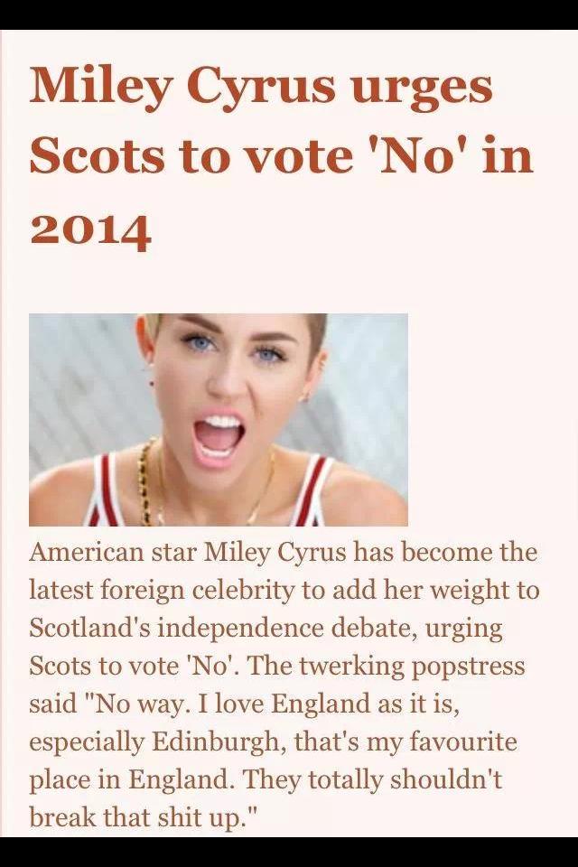 Mile Cyrus urges Scots to vote ‘No’