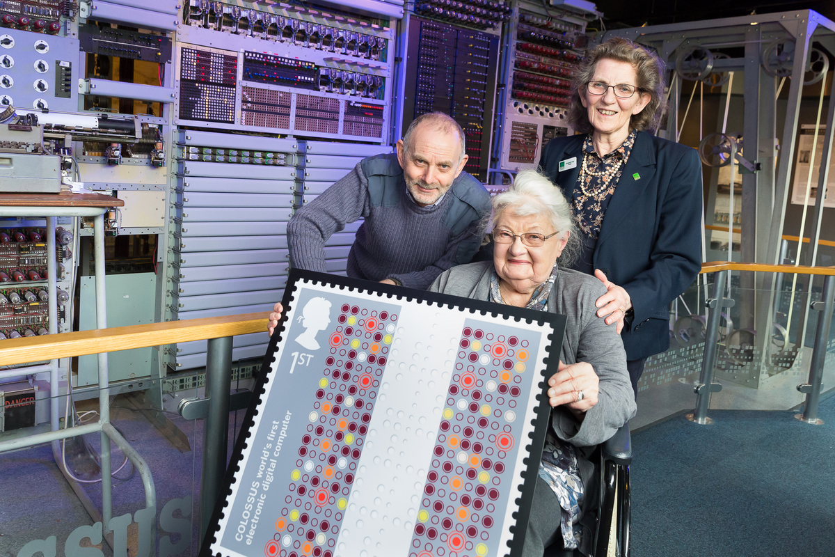 Chief Colossus Rebuild Engineer Phil Hayes; TNMOC Trustee Margaret Sale, and (seated) Joanna Chorley