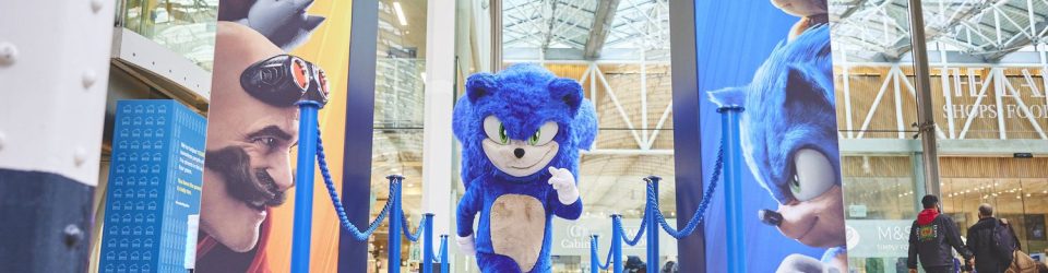Sonic The Hedgehog boards the Heathrow Express to get on his holidays at Sonic Speed